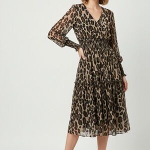 Taylor Animal Print Smocked Long Sleeve Fit Flare Dress